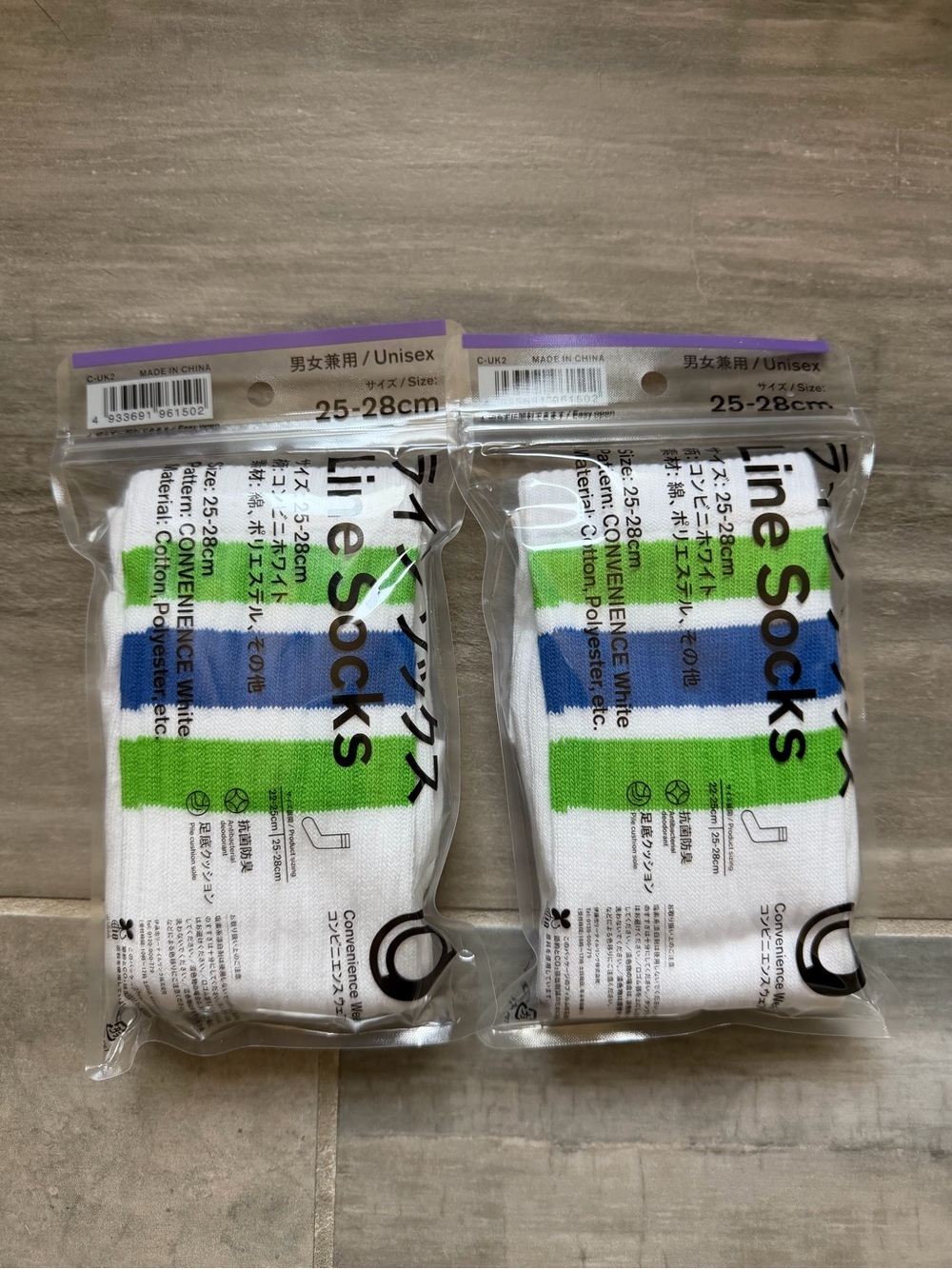 Family Mart Unisex Socks with Blue and Green Stripes (2 pairs) Japan